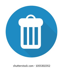 trash icon in flat style with long shadow, isolated vector illustration on white transparent background