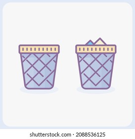 trash icon, full and empty. Trash UI vector illustration for app and web.