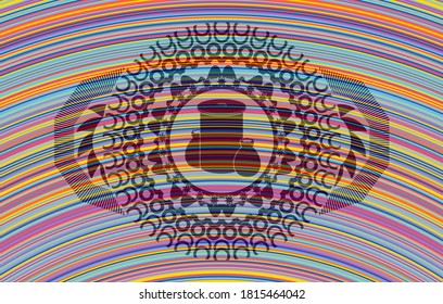 trash icon inside colorful realistic emblem. Showy graceful background. Vector illustration. 