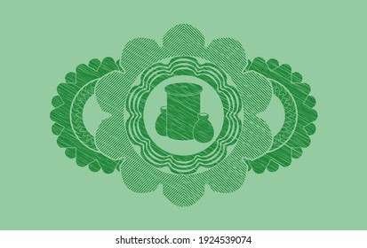 trash icon inside Green stroke emblem. Eco fancy background. Intense illustration. 