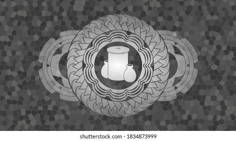 trash icon inside grey color stone wall realistic emblem. Rock graceful background. Vector illustration. 
