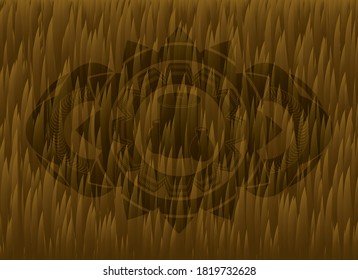 trash icon inside Hairy brown fur realistic badge. Animal exquisite background. Illustration. 
