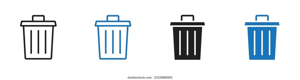 Trash icon linear graphics set vector in black