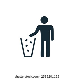 Trash icon Man Throws Trash Vector Solid Icon Design , Rubbish Bin Garbage Recycling Keep Clean Sign