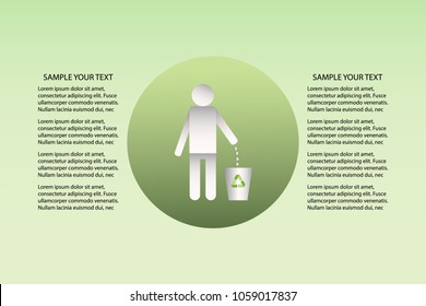 trash icon people Vector llustration on green background with copy space add text