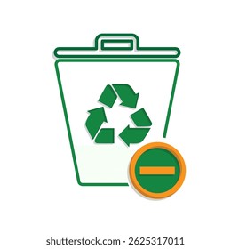 trash icon. recycling symbol with minus symbol on the bottom right. sustainability. reuse web icon, eco-friendly, second-hand. mixed design style