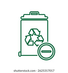 trash icon. recycling symbol with minus symbol on the bottom right. sustainability. reuse web icon, eco-friendly, second-hand. Line design style