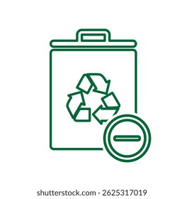 trash icon. recycling symbol with minus symbol on the bottom right. sustainability. reuse web icon, eco-friendly, second-hand. Line design style