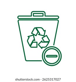 trash icon. recycling symbol with minus symbol on the bottom right. sustainability. reuse web icon, eco-friendly, second-hand. Line design style