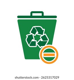 trash icon. recycling symbol with minus symbol on the bottom right. sustainability. reuse web icon, eco-friendly, second-hand. Solid design style