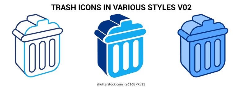 Trash icon represented by Simple Trash icon Blue, Dualline, Dualtone style.