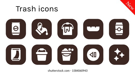 trash icon set. 10 filled trash icons.  Simple modern icons about  - Can, Bucket, Ashtray, Skip, Clean