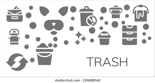trash icon set. 11 filled trash icons.  Collection Of - Inbox, Filter, Bucket, Clean, Recycle, Trash