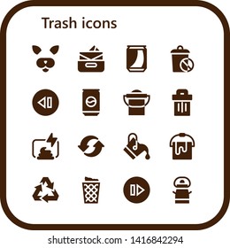 trash icon set. 16 filled trash icons.  Simple modern icons about  - Filter, Inbox, Can, Trash, Skip, Bucket, Compost, Recycle, Recycling, can