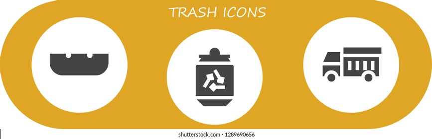  trash icon set. 3 filled trash icons. Simple modern icons about  - Ashtray, Can, Garbage truck