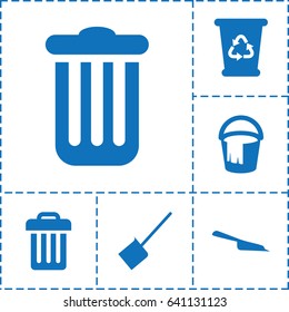 Trash icon. set of 6 trash filled icons such as dustpan, recycle bin, bucket