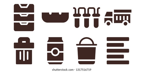 trash icon set. 8 filled trash icons.  Simple modern icons about  - Trash, Inbox, Can, Ashtray, Bucket, Filter, Left alignment, Garbage truck