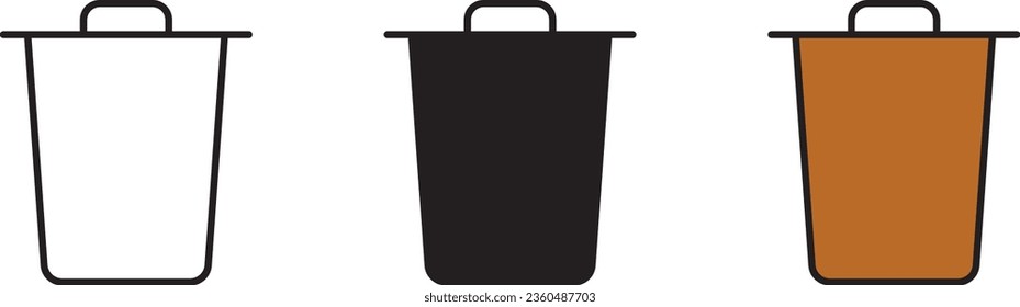Trash icon set collection. Trash can lined, isolated and colored version. Delete, garbage icon. Vector illustration