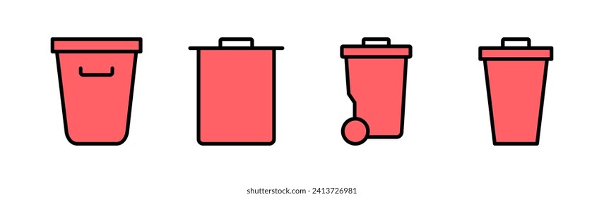Ilustración del conjunto de iconos de la barra diagonal. icono de la papelera. signo y símbolo de eliminación.