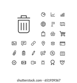 Trash icon in set on the white background. Universal linear icons to use in web and mobile app.