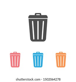Trash icon set in trendy flat design. Vector