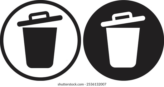 Trash icon set in two styles, on white background . black and white Trash bin. Garbage bin icon. vector

