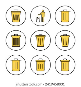 Trash-Symbol-Set Vektor. Müll kann Symbol werden. Zeichen und Symbol löschen.