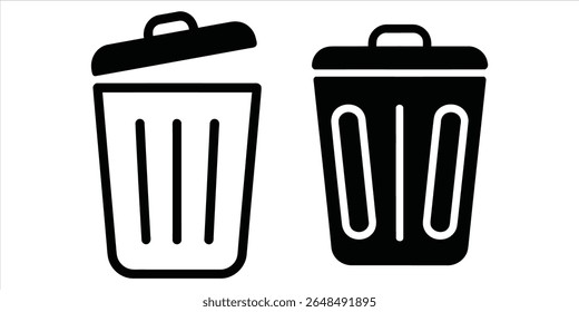 trash icon set vector silhouette on white backgorund.