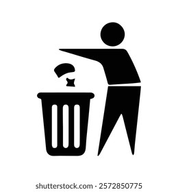 Trash Icon. Silhouette of Keeping Clean. Throw away rubbish in the trash can. Vector Illustration.