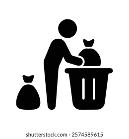 Trash Icon. Silhouette of Keeping Clean. Throw away rubbish in the trash can. Vector Illustration.