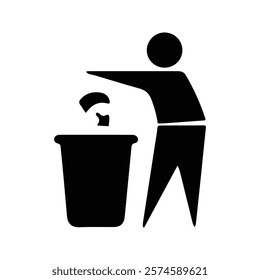 Trash Icon. Silhouette of Keeping Clean. Throw away rubbish in the trash can. Vector Illustration.