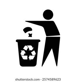 Trash Icon. Silhouette of Keeping Clean. Throw away rubbish in the trash can. Vector Illustration.