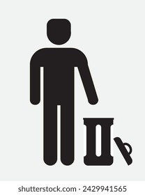 Trash icon with Tidy man symbol, do not litter icon, keep clean, dispose of carefully and thoughtfully symbol, Images with Copy Space, vertical,  Individual Icon, Include people