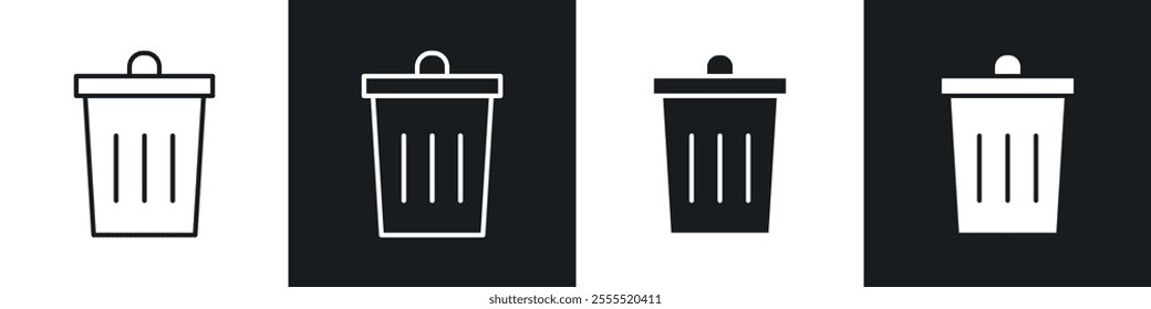 Trash icon vector collection in black and white.