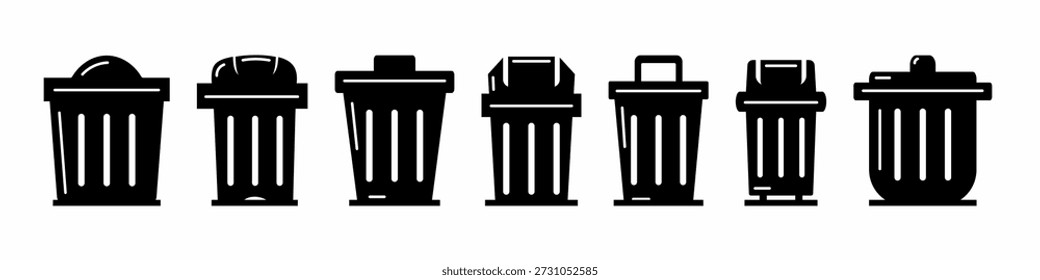 Colección de Vector de ícono de basura. Conjunto de diseños de Vector de icono de papelera. Vector de stock.