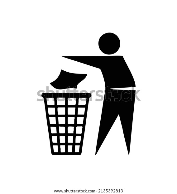 Trash icon vector. Flat style of Trash logo symbol\
isolated on white background. Trash Basket vector. Throwing paper\
to Dustbin icon.