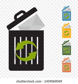 Trash icon. Vector illustration of trash bin icon for eco recycling. Waste recycling symbol.