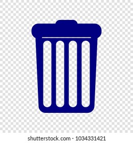 Trash icon. Vector. Navy blue flat icon on transparent background.