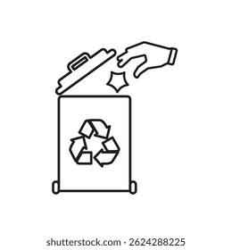 trash icon. vector throw away trash. recycling symbol. sustainability. reuse web icon, eco-friendly, used goods, green energy. Line design style