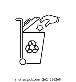 trash icon. vector throw away trash. recycling symbol. sustainability. reuse web icon, eco-friendly, used goods, green energy. Line design style