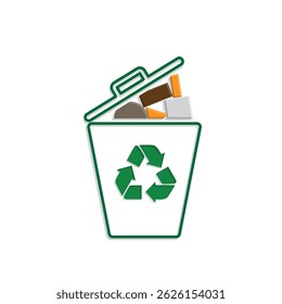trash icon. waste in trash. recycling symbol. sustainability. reuse web icon, eco-friendly, used goods, green energy. Mixed design style
