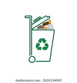 trash icon. waste in trash. recycling symbol. sustainability. reuse web icon, eco-friendly, used goods, green energy. Mixed design style