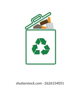 trash icon. waste in trash. recycling symbol. sustainability. reuse web icon, eco-friendly, used goods, green energy. Mixed design style
