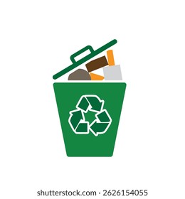 trash icon. waste in trash. recycling symbol. sustainability. reuse web icon, eco-friendly, used goods, green energy. Solid design style