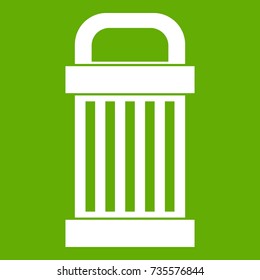 Trash icon white isolated on green background. Vector illustration