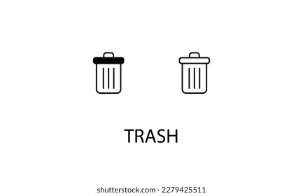 Trash icons with 2 styles outline icon, glyph icon, vector stock