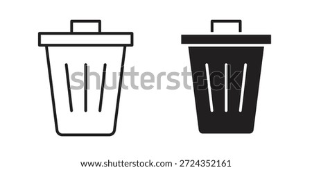 Trash icons of black colored in various styles
