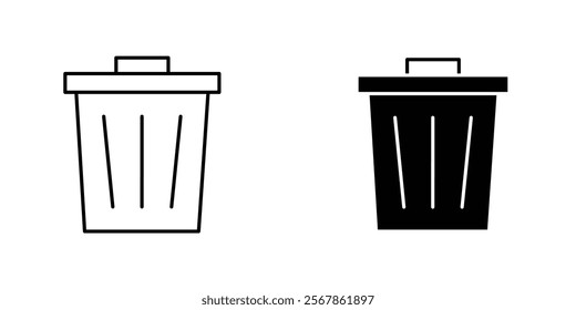 Trash icons collection in Filled flat and thin line style.