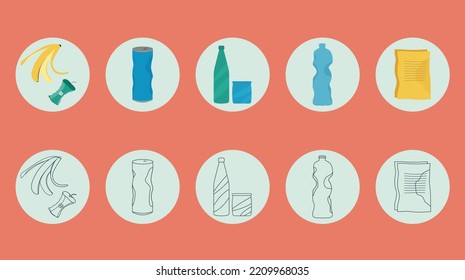 trash icons. Icon symbol. Isolated object. Ecology set.