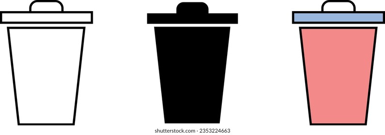 Trash icons lined, isolated and colored version. Trash can icons collection. Delete, garbage icon. Vector ilustration